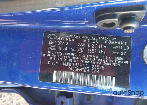 2014 Hyundai Accent Gls from USA, damaged, VIN KMHCT4AE1EU623578